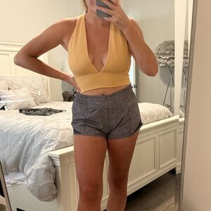 Le Lis Peach Ribbed Halter Top